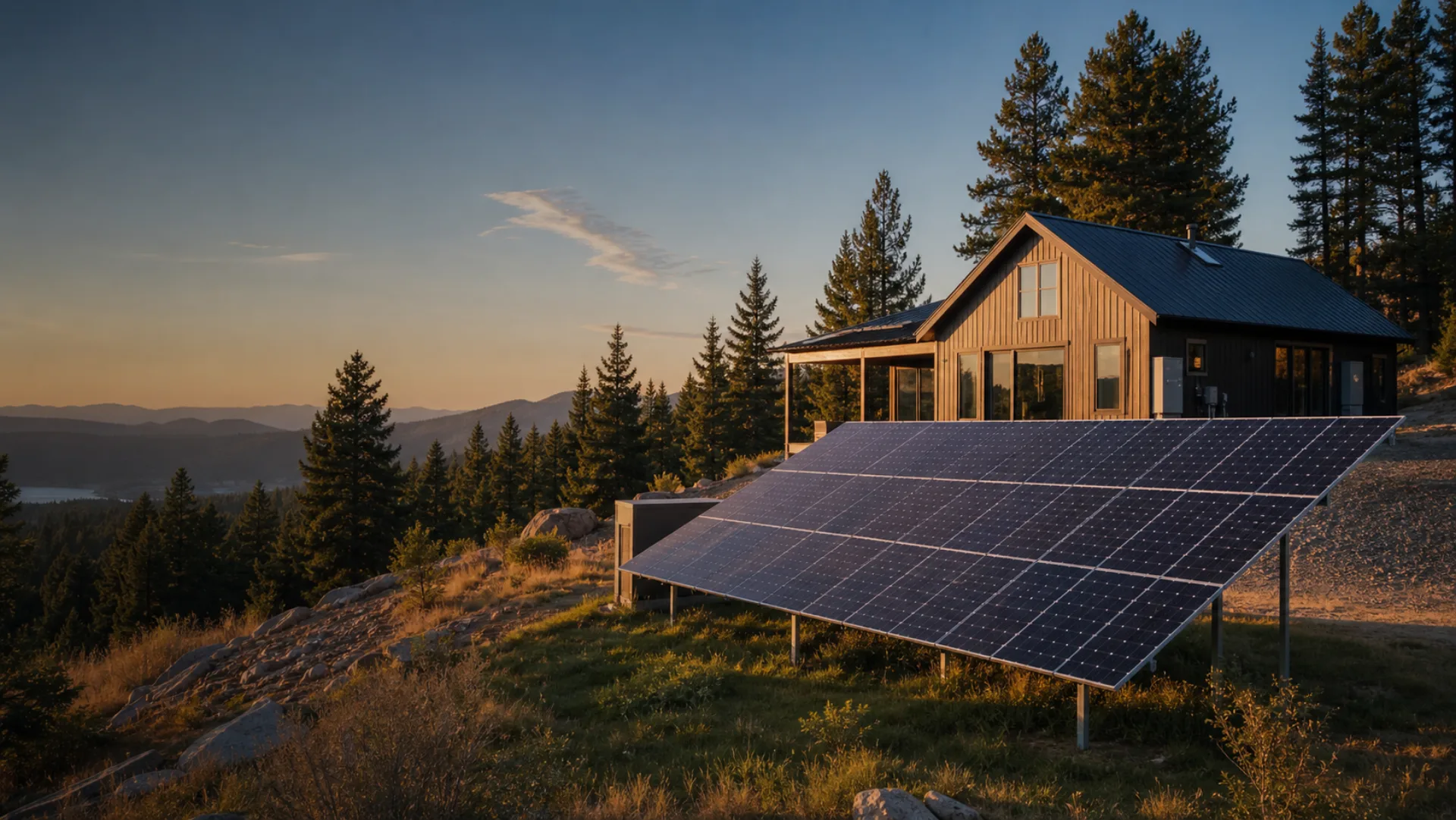 Remote rural home with ground-mounted solar array